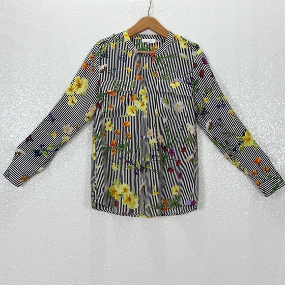 Calvin Klein women’s blouse Floral Striped Women's Top 2-way sleeves size small - Picture 9 of 13
